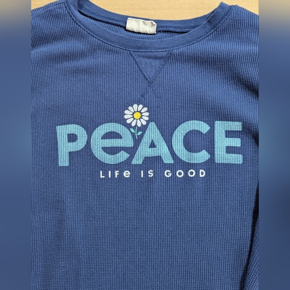 Life Is Good Women's Crop Long Sleeve "Peace" Henley Navy‎ Blue Base Layer XXL - Picture 4 of 8